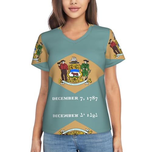 T-Shirt évacuation de la transpiration pour femme col en V imprimé Delaware haut respirant gym