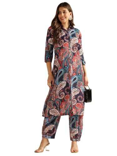 Image of DHRUVI TRENDZ Co Ord Set for Women Stylish | Ethnic Kurta Sets for Woman | Traditional Straight Kurti with Pant | Daily Comfortable Outfit for Office Ethnic Set | 3 /4 Sleeve Top with Relaxed Fit Pant