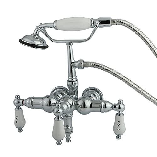 Free Shipping Over $50 Kingston Brass CC22T1 Vintage Leg Tub Filler with Hand Shower, H&C Porcelain Lever Handle, Polished Chrome
