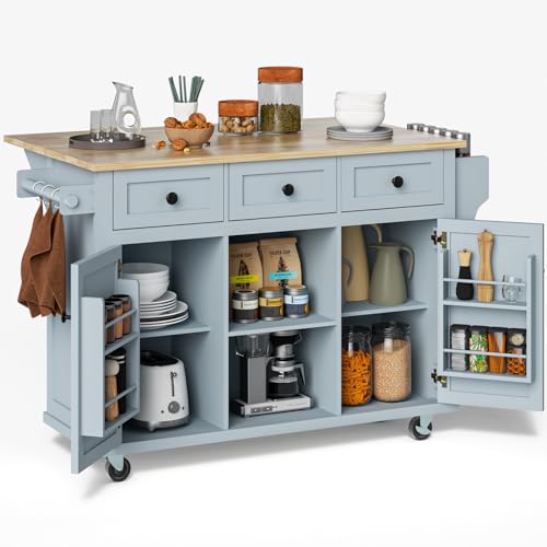Rovibek Kitchen Island with Drawers 53 in Rolling Island Cart