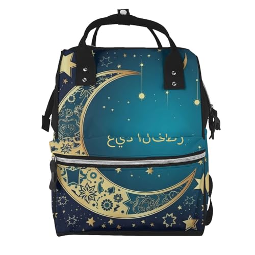 Sac à dos à langer grande capacité pour maman avec motif croissant de lune et étoiles