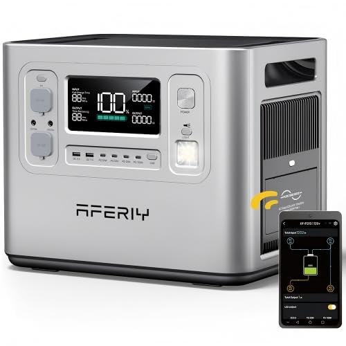 AFERIY Portable Powerstation 2400W, 2048Wh LiFePO4 Batterie, 1,5 Stunde Schnellladung, 13 Anschlüsse, Sinuswellen 230V, APP Mobile Stromversorgung für Outdoors Camping, Silber