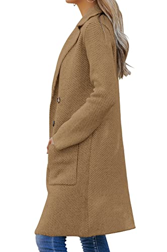 Womens Open Front Knit Cardigans Long Sleeve Casual Button Down Sweater Coat With Pockets Khaki #TOP2