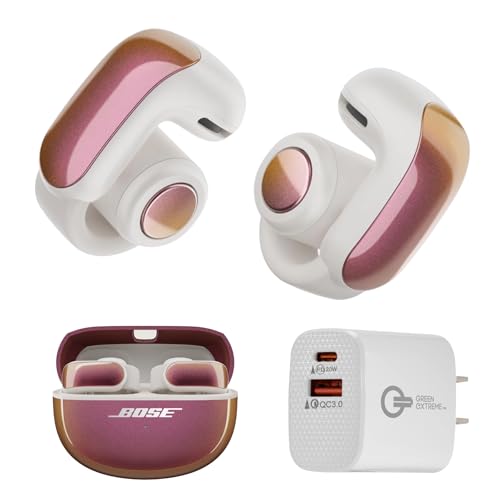 Bose Ultra Open Bluetooth Earbuds, True Wireless Earbuds with OpenAudio for Awareness, Clip On Design for Comfort, Immersive Audio, Up to 48 Hrs of Playtime + 20W Wall Charger (Sunset Iridescent)