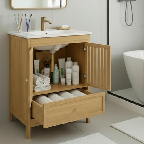 Naturoasis 30" Bathroom Vanity with Sink, Solid Wooden Free Standing