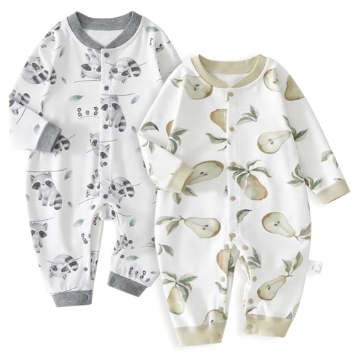 Image of Cherie Kids 100% Organic Cotton Soft 3-24 Months Unisex Footless Newborn Baby Sleepers Pajamas Romper Boys Girls Long Sleeve