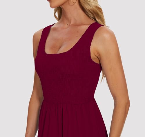 Image of Women's Summer Smocked Maxi Dresses Sleeveless U Neck Ruffle Hem Tiered A Line Flowy Dress