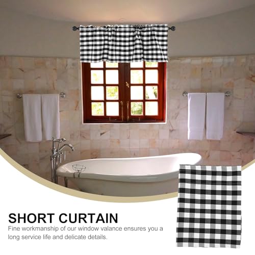 Cortina para ventana de cocina con cenefa negra en poliéster para decoración 8