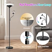 BBHome LED Stehlampe Wohnzimmer RGB, 27W Deckenfluter LED Dimmbar mit 6W leselampe, 3000K-6500K Moderne Dimmbar Stehlampe mit Fernbedienung & Berührung für Wohnzimmer, Schlafzimmer, Büro, Schwarz – Ansicht 6