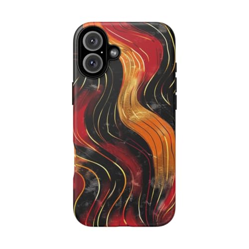 Coque iPhone 16 Plus rigide mate : protégez des rayures avec le motif ondulé rouge