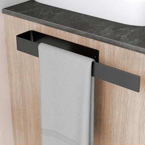 Toallero sin taladrar negro, barra de toalla de baño de 40 cm, autoadhesivo, de metal mate, montaje en pared, resistente al agua, para baño y cocina