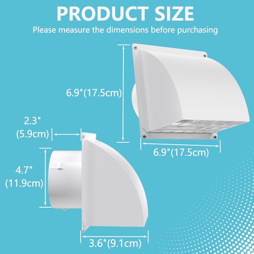 Image of 5 Inch Dryer Wall Vent Cover, HG Power Metal Wall Vent Cap Outside with Removable Screen & Cushioned Non-Return Flap for Home Wall, Air Condition, Range Hoods, Kitchen, Opening Diameter: 4.7 inch (White)