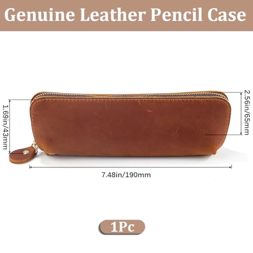 GORGECRAFT Large Capacity Crazy Horse Leather Pen Case Genuine Leather Pen Pencil Cases Big Pencil Pouch with Zipper Vintage Pen Organizer Stationery Bag for Men Women Artists Handmade Saddle Brown - Image 2