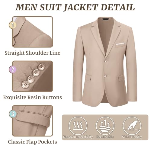 JPF Men's 2 Piece Slim Fit Suit Set, Two Button Solid Jacket Pants with Tie Suits for Men4