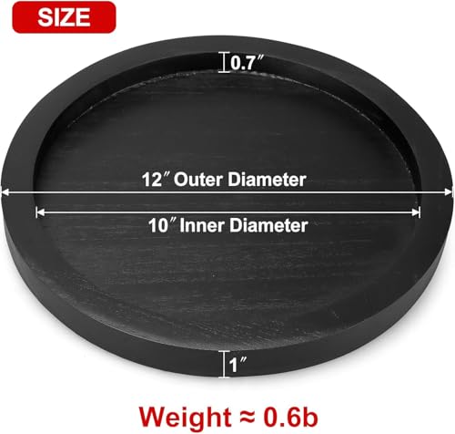 Image of WOOYNEX Round Decorative Tray Serving Trays for Food and Drinks Rustic Wooden Coffee Table Trays Home Decor Farmhouse Centerpiece One Set of Ottoman Kitchen countertops (Black)