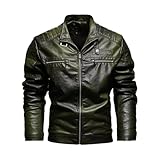 Herren Thermo-gefütterte PU-Lederjacke Winter-Motorradmantel plus solides Revers Plüsch Outwear, En8, 4XL