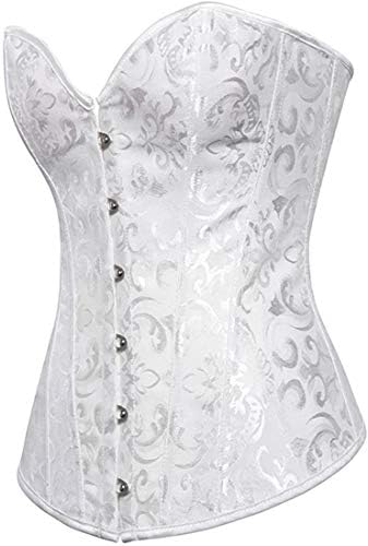 HNGHOU Women's Bustier Corset Top Plus Size Satin Waist Cincher Overbust Bustiers, White-2, Large