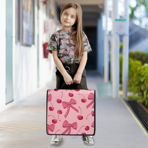 Image of Bow Cherry Pink Zipper Binder Bag 3 Ring Binder with Shoulder Strap Zip Up 500 Sheets Capacity Multi Pockets for School Office Supplies