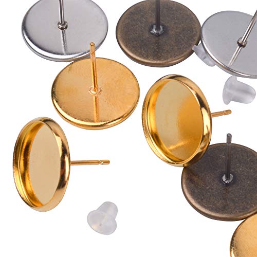 Bronagrand 30 Pieces Stainless Steel Stud Earring Cabochon Setting Post Cup For 12Mm And 30 Pieces Clear Rubber Earring Safety Backs #TOP2