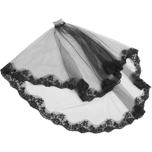 Voile de mariée noir grenadine 80cm ORFOFE avec dentelle élégante pour grand mariage