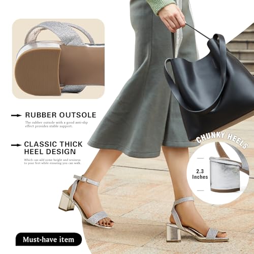 Women's Chunky Low Heels 2.3IN Open Toe and Ankle Strap Nude Black Heel For Women Ankle Strap Short Sandals Wedding Party Comfort Dress Shoes3