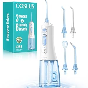 COSLUS ADA Accepted C51 Water Dental Flosser, 3 Modes 6 Pressure, White