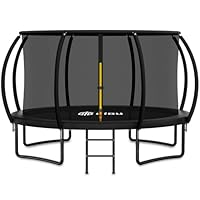 Gigu 14ft Home Trampoline - T-Socket Reinforced Frame, Double Zipper Entry, Ladder Included, Outdoor Specific Yard for Adults Kids