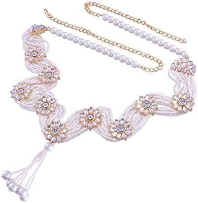 18K Gold Plated Traditional Ethnic Floral Design Kundan and Stone Studded Adjustable Pearl Kamarband for Women
