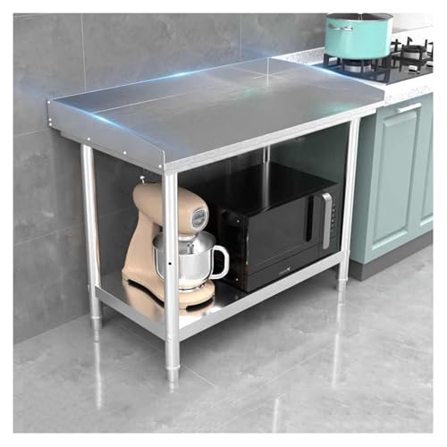 LumaGrove Stainless Steel Work Table with Guardrail 2 Tier Kitchen Industrial Storage Rack Prep Table Adjustable Tiers Adjustable Feet Workbench(100x50x80cm/39.4x19.7x31.5)