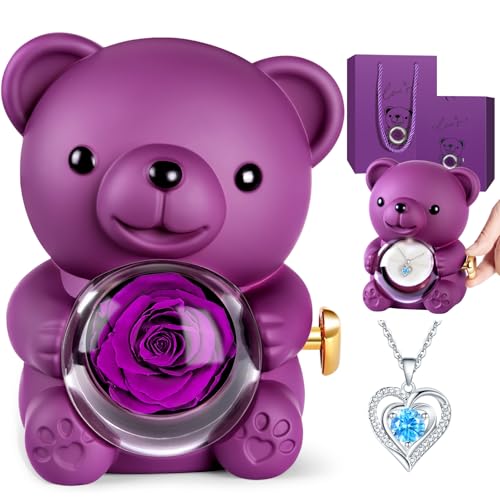 Aloskart Orso con Rosa Eterna e Collana a cuore, Orsetto
