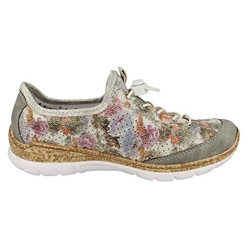 Image of Rieker N42V1 Nikita Women's Sneakers - Lightweight Walking Slip-On Sneakers with Floral Design, Elastic Bungee Lacing & Cushioned Durable Sole for Comfort