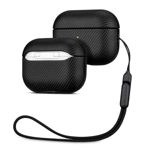 LOPIE Case for AirPods Pro 2nd Generation - Handmade AirPods Pro 2 Case Cover - Made of Vegan Leather - Carbon Fiber Style - Drop Protection Hard Shell Cover Compatible with Wireless Charging - Black