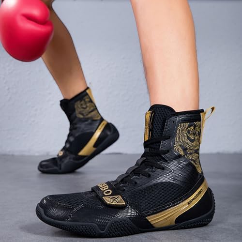 Zapatillas de Boxeo para Hombres y Mujeres, Transpirables, Lucha, Fitness, cómodas, Antideslizantes, para Culturismo y competiciones,Oro,39 EU