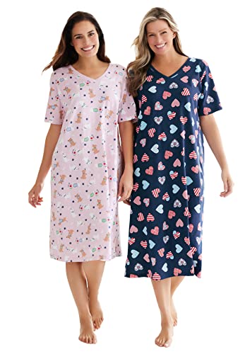 Dreams & Co. Women's Plus Size Long Print Sleepshirt Nightgown - 3X/4X, Strawberry Rose Red #TOP4