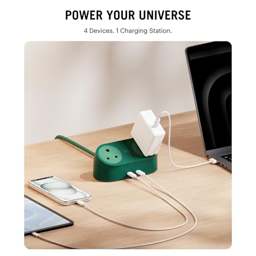 Image of DailyObjects Loft Charging Station - 2 Type-C Ports - 65W, 2 Type-D Ports - 2500W, 5ft Long Cable, Compatible with All Devices, Supports Laptop Charging for Office, Home Appliances, GaN5 - Green