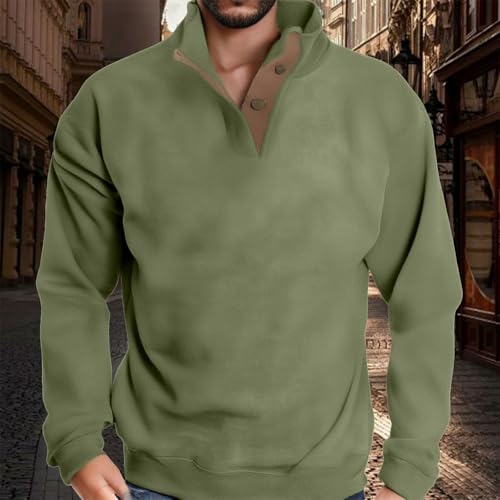 Men's Long Sleeve Button Sweatshirt Lightweight Solid Loose Fit Mock Neck Traveling Top Elbow Patch Wander Pullover2