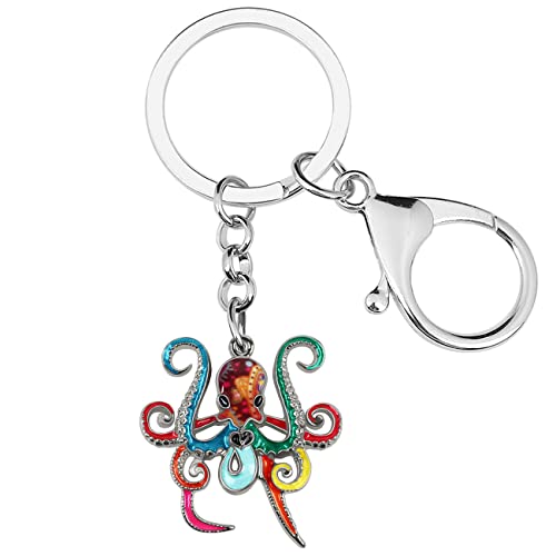 Enamel Alloy Cute Octopus Keychain Ocean Keyrings For Women Girls Bag Wallet Charms Gifts (Multicolor)