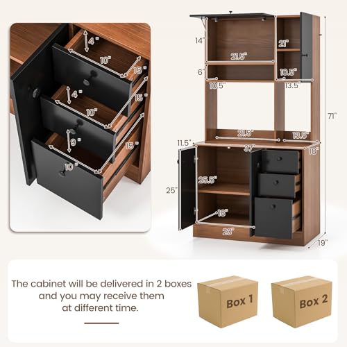 PETSITE Kitchen Buffet Hutch Storage Cabinet, 71" Freestanding Pantry with 3 Cabinets & Drawers, Adjustable Shelves, Microwave Cupboard for Living Room, Dining Room - Thumbnail 5