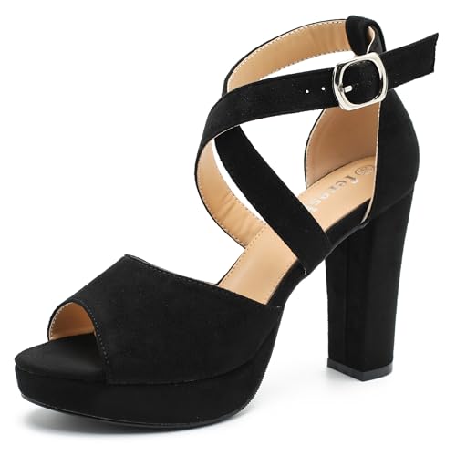 fereshte Women's High Heel Sandals Platform Block Chunky Heels Crisscross Ankle Strap Open Toe Comfortable Dress Shoes