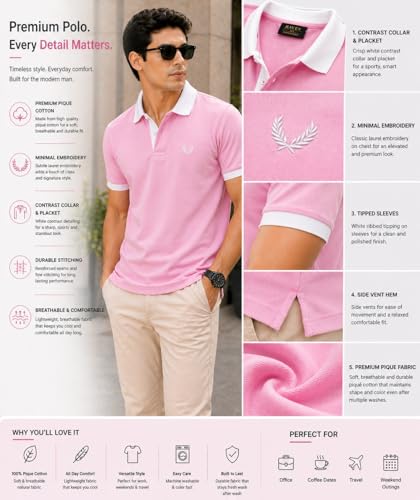 Image of Mens Pique Polo T-Shirt | Cotton Rich, Smart Fit Polo with Embroidered Logo | Casual & Sports Wear | Polo T-Shirt for Men
