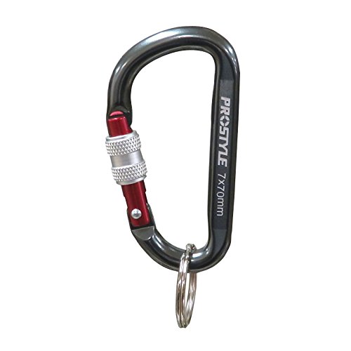 プロスタイルツール アルミカラビナ ロック式 ガンメタ×レッド 70×36(mm) 7φ PAC-772