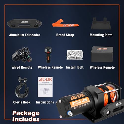 Image of 2500 lb ATV /UTV Winch Kit, 12V Electric Winch with Synthetic Rope, Wireless & Wired Remote, Mounting Plate for Off-Road Trailer, Boat, RV Towing
