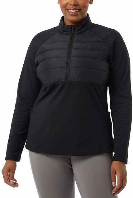 32 DEGREES Women's Mixed Media Half Zip Pullover Jacket (Black - Large) - Image 4