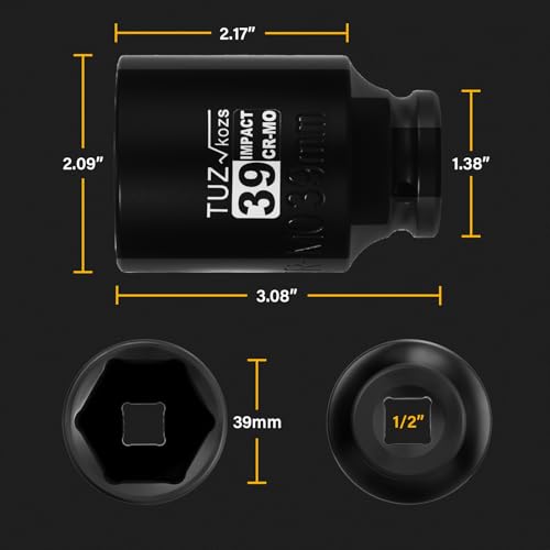 Image of 1 /2 Inch Drive 39mm Deep Metric Impact Socket,CR-MO,6 Point Radius Corner Design,Square Chamfered Opening,Axle Nut Impact Grade Socket for Easy Removal