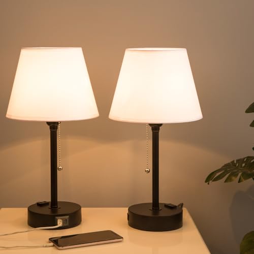 Reviews y listado de Mesillas cabecero para comprar online. 33 Juego de 2 lámparas de mesa, lámpara de cabecera con dos puertos de carga y una toma de corriente, lámpara de escritorio con pantalla blanca perfecta para el dormitorio, el...