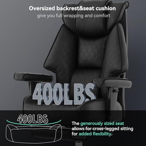 Big and Tall Office Chair with Footrest, PU Leather High Back Executive Office Chair 400lbs, Ergonomic Computer Chairs Lumbar Support for Heavy People (All Black)