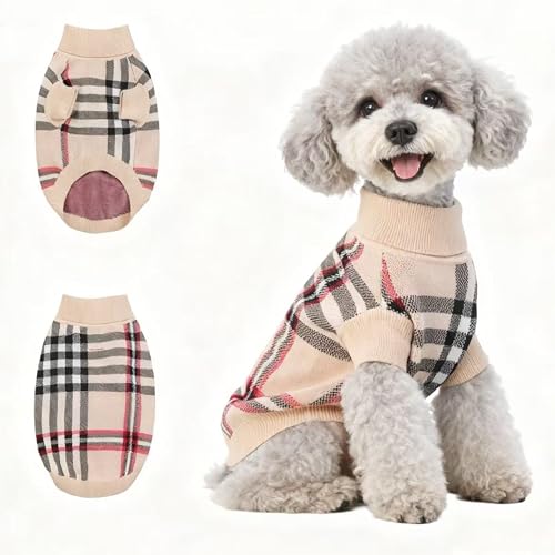 Image of Small /Medium Dog Sweater, Warm Dog Winter Coat w /Sleeves, Comfortable High Neck & Leash Hole, Premium Dog Clothes for Mini Poodle-Best for Holidays, Daily Walks S Apricot