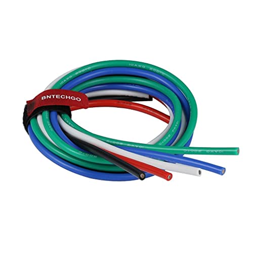 BNTECHGO 10 Gauge Silicone Wire Kit - 5 Colors, 3 Feet of Flexible, 10 AWG Stranded Tinned Copper Wire
