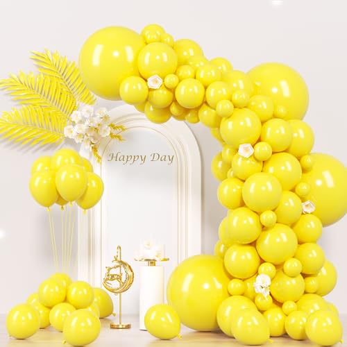 Image of Voircoloria 130pcs Yellow Balloons Different Sizes 18 inch 12 inch 10 inch 5 inch Party Latex Balloons for Boys Girls Birthday Baby Shower Gender Reveal Wedding Sunflower Party Decorations