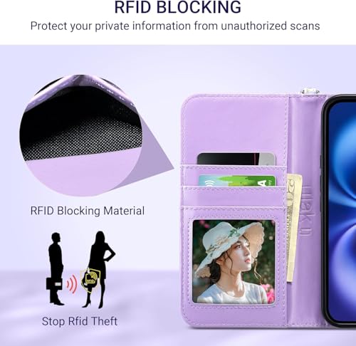 ULAK Compatible with iPhone 17 Wallet Case [RFID Blocking], Women PU Leather Shockproof Protective Folio Flip Cover with Card Holder Kickstand for iPhone17 6.3 inch 2025, Blossom by ULAK - Image 3